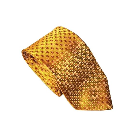 Uptown U Gold Men Gold Bubble Design Hand Made Fiber Brown Stripe Inset Necktie - Picture 1 of 12